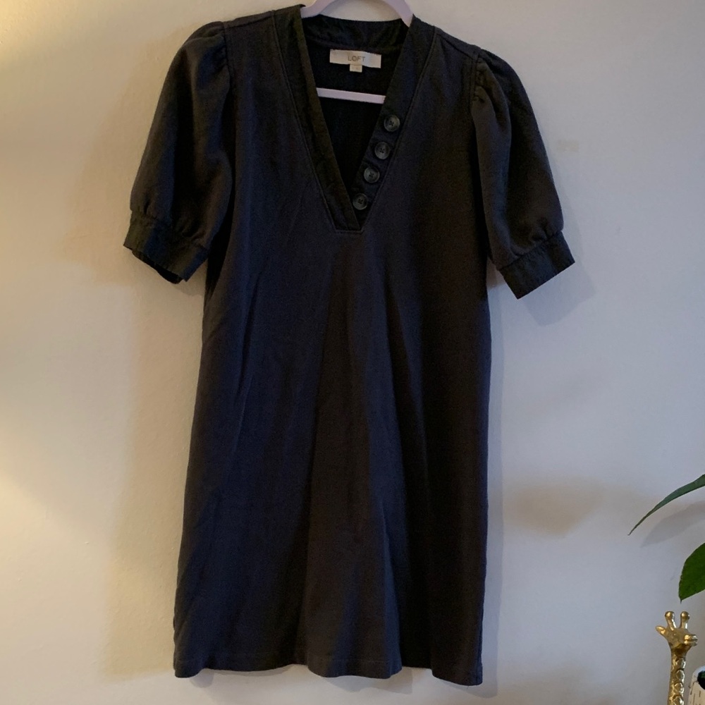 LOFT Dark Gray Puff Sleeve Mini Dress - Preloved